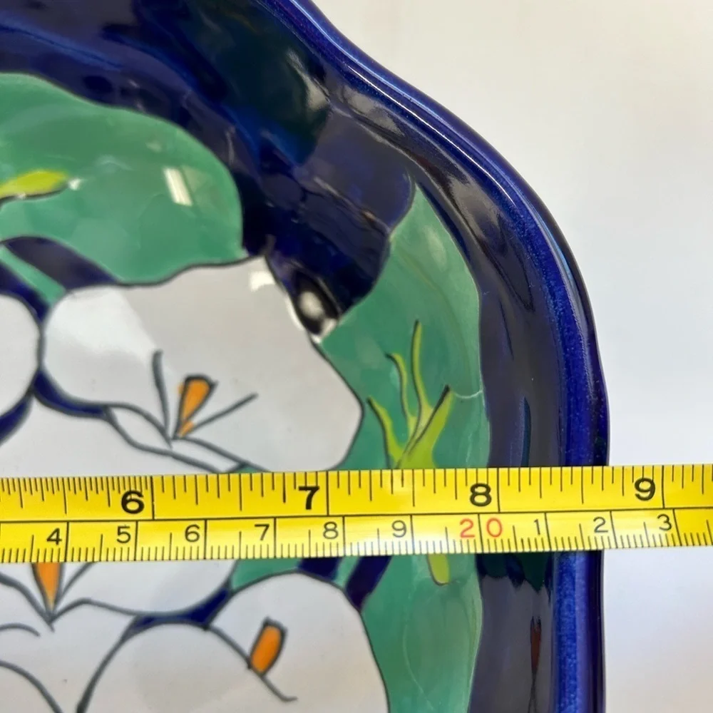 Talavera/Calla Lily’s/ Pottery Serving Bowl/Mexican hand painted/almost 10”